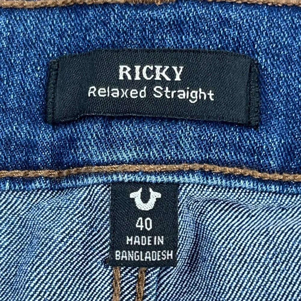 True Religion Ricky Jeans Mens 40x32 Flap Pocket Med Wash Faded Whiskered Y2K
